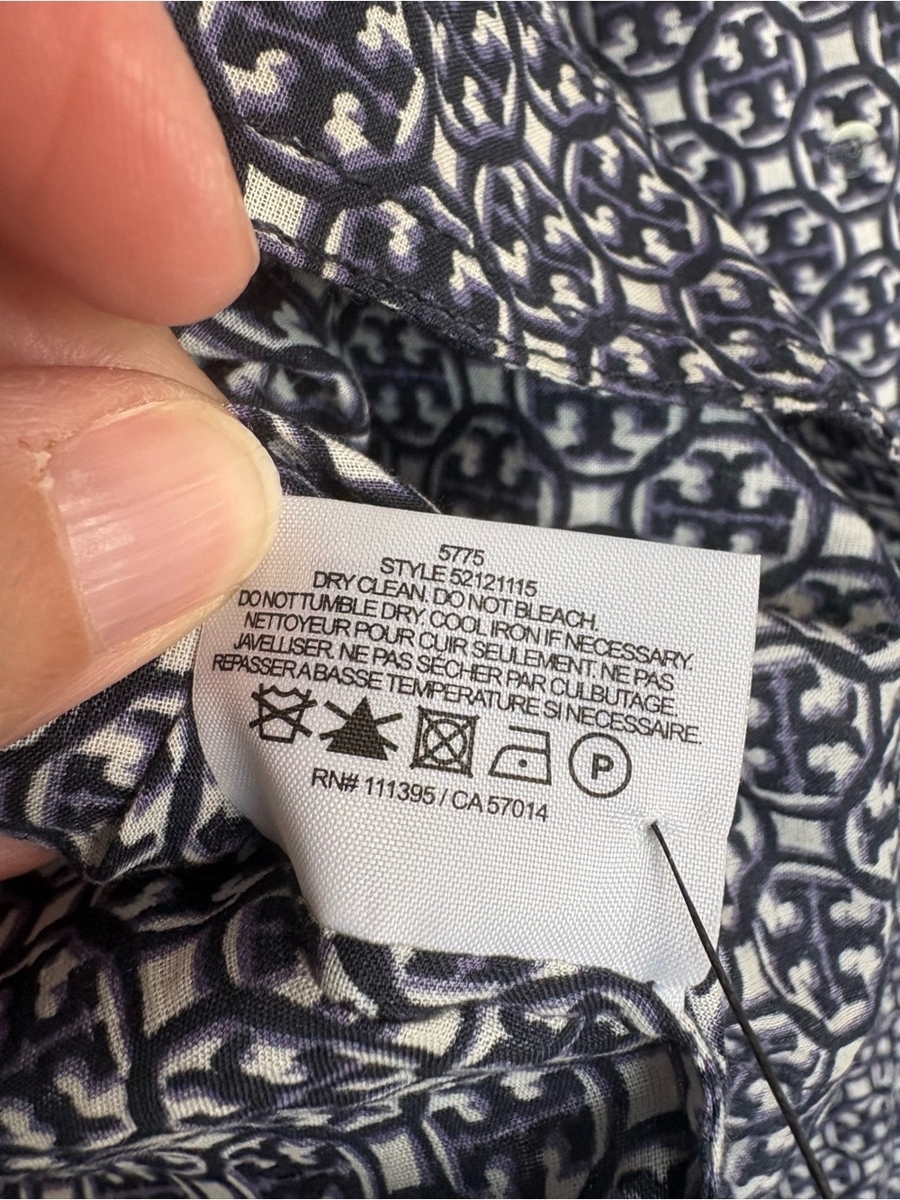 Tory Burch Printed Cotton Tunic Blouse Size 4 Blue White Logo Print Top - Picture 7 of 7